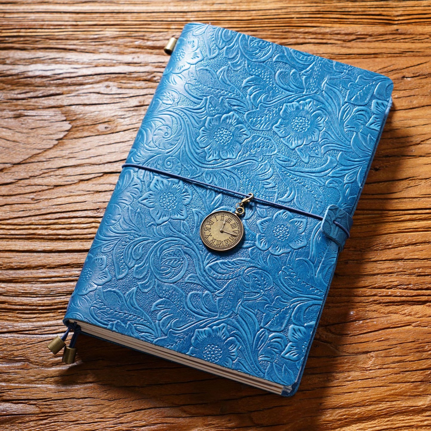 Handmade A5 Flower Emboss Refillable Leather Journal