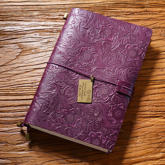 Handmade A5 Flower Emboss Refillable Leather Journal