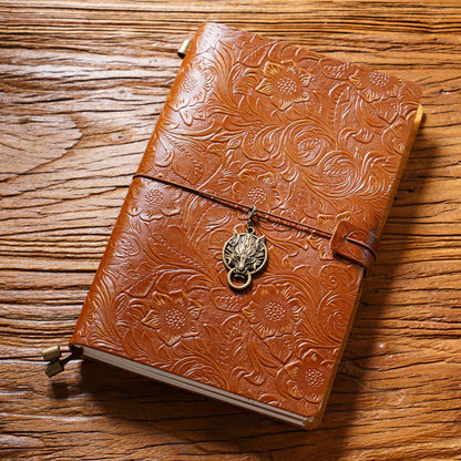 Handmade A5 Flower Emboss Refillable Leather Journal